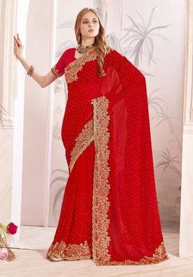 red silk party wear saree 1