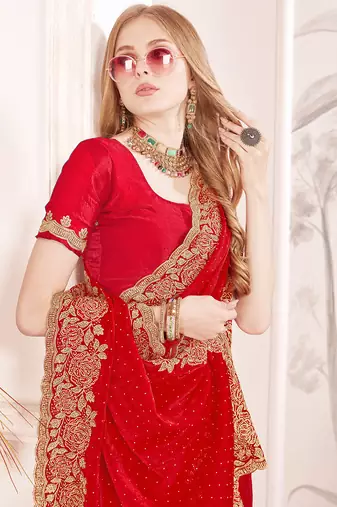 red silk party wear saree