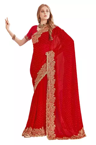 red silk party wear saree