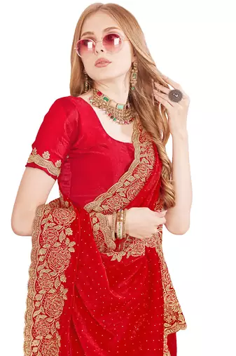 red silk party wear saree