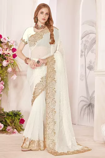 white silk party wear saree