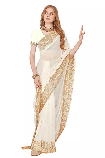 white silk party wear saree
