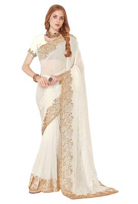 white silk party wear saree 4