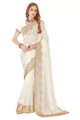 white silk party wear saree