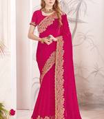 pink zari resham embroidery work silk blend party wear saree