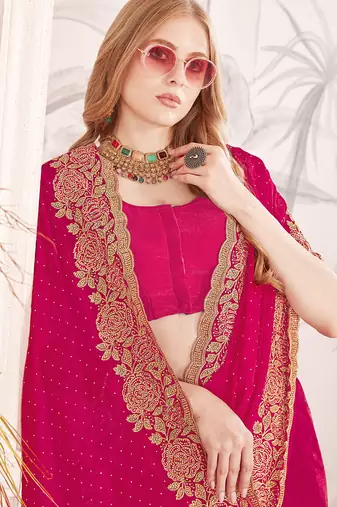 pink silk party wear saree