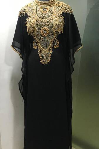 Black fancy beading work farasha kaftan