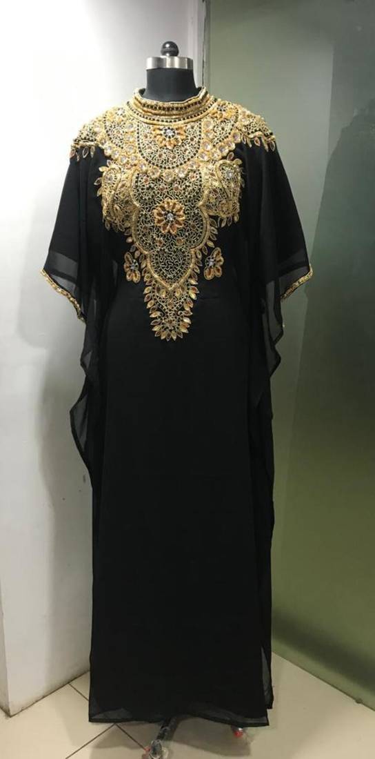Black fancy beading work farasha kaftan