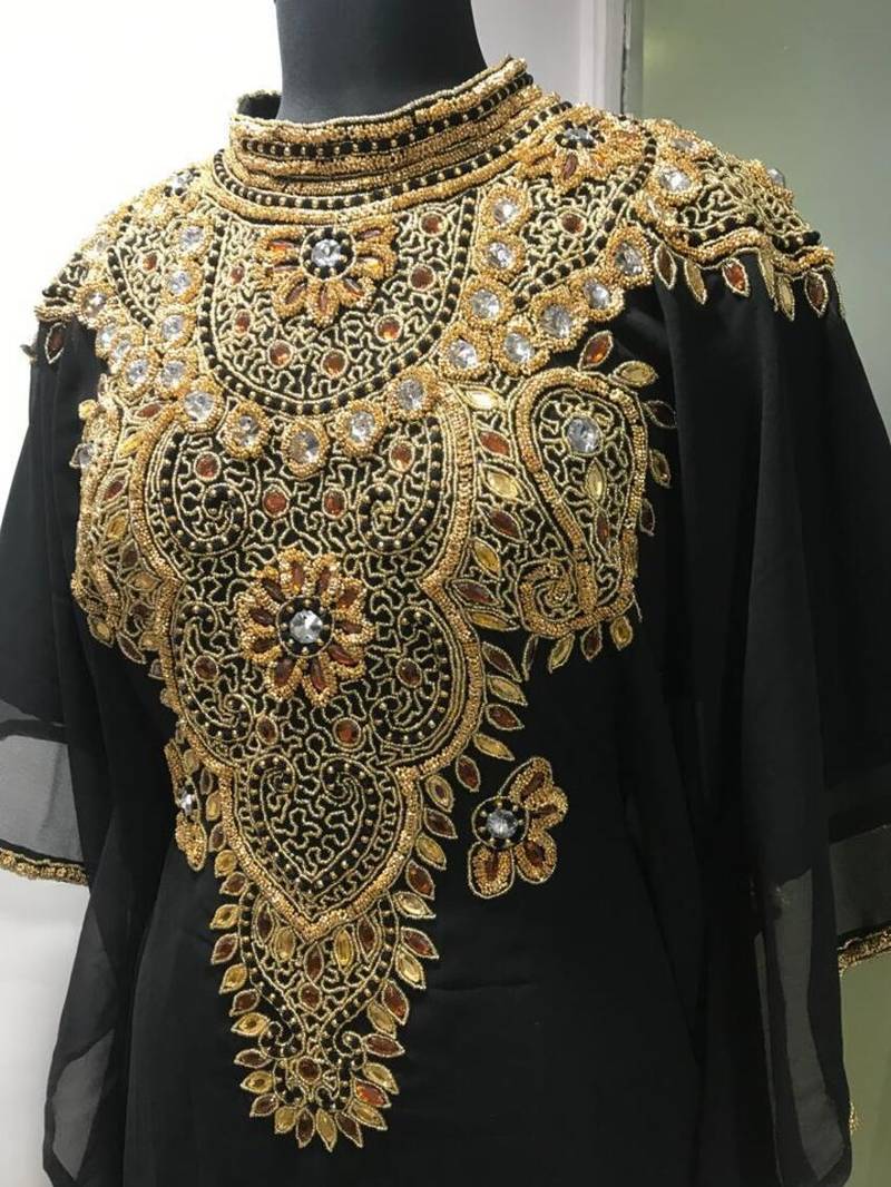 Black fancy beading work farasha kaftan