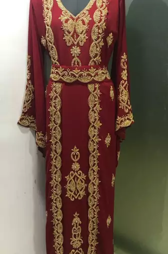 Maroon jacket style maghribi kaftan
