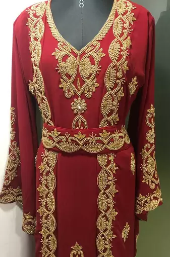 Maroon jacket style maghribi kaftan