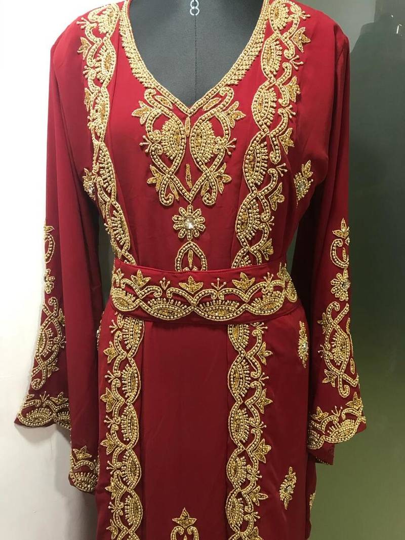 Maroon jacket style maghribi kaftan