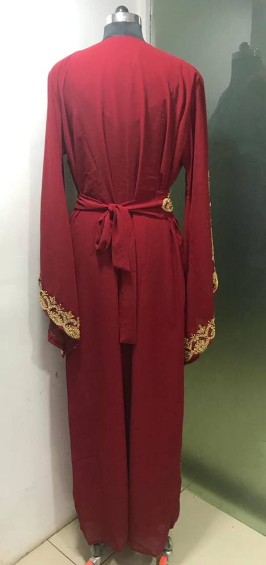 Maroon jacket style maghribi kaftan