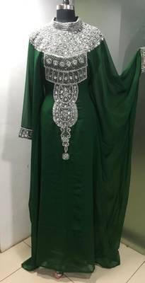 Green silver hand beaded arabic kaftan 1