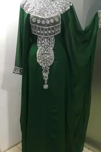 Green silver hand beaded arabic kaftan