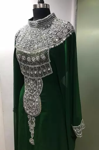 Green silver hand beaded arabic kaftan