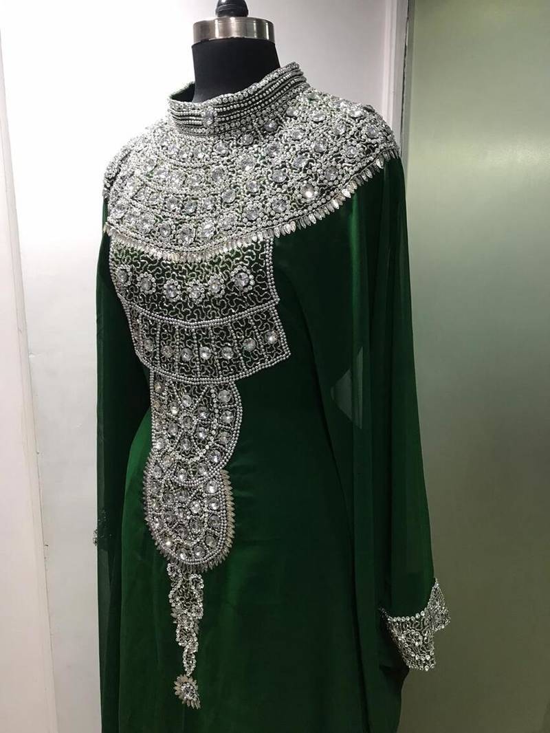 Green silver hand beaded arabic kaftan