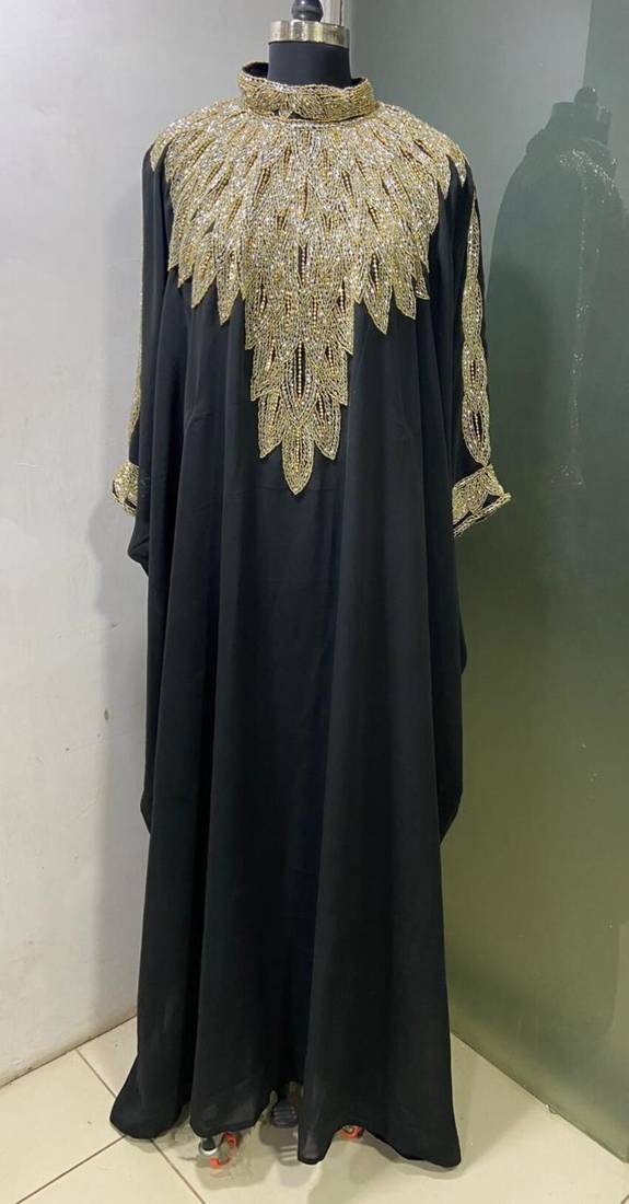 Black designer wear gold farasha kaftan