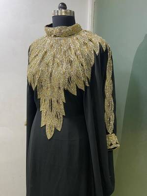 Black designer wear gold farasha kaftan 3