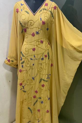Fawn multi colour fancy beading work women kaftan