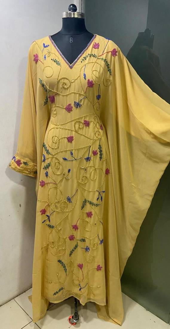 Fawn multi colour fancy beading work women kaftan