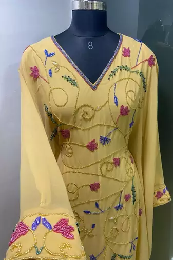 Fawn multi colour fancy beading work women kaftan