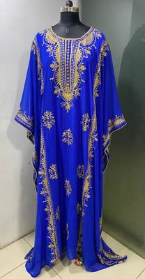 Royal blue modern arabic gold embroidery work farasha kaftan 1