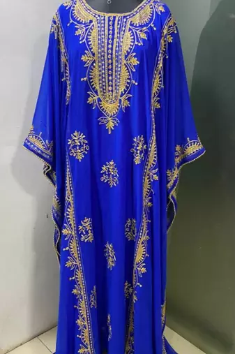 Royal blue modern arabic gold embroidery work farasha kaftan