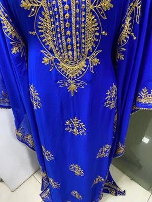 Royal blue modern arabic gold embroidery work farasha kaftan 2