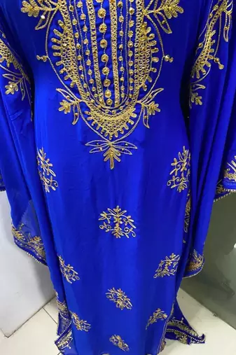 Royal blue modern arabic gold embroidery work farasha kaftan
