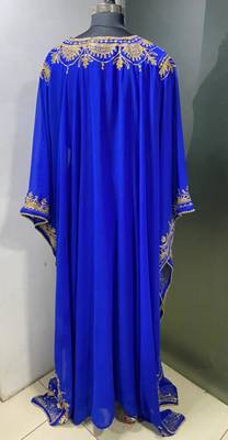 Royal blue modern arabic gold embroidery work farasha kaftan 3