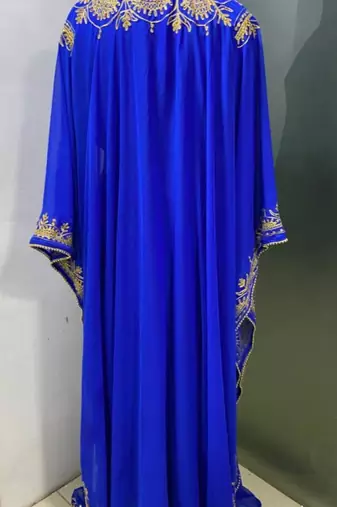 Royal blue modern arabic gold embroidery work farasha kaftan