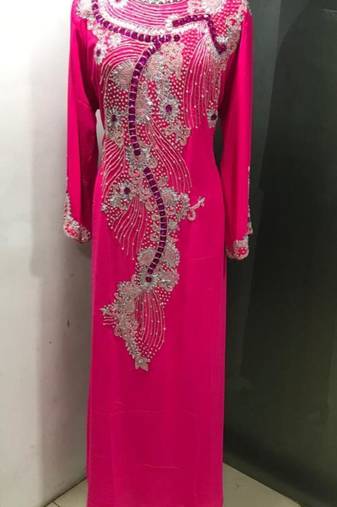 Fuschia pink heavy designer a line kaftan farasha