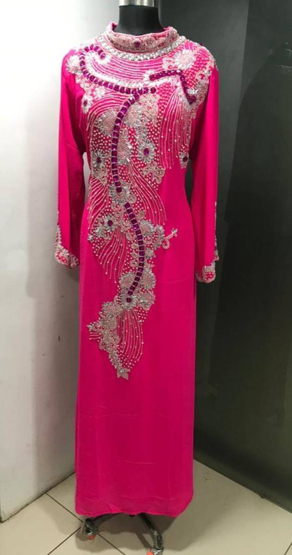 Fuschia pink heavy designer a line kaftan farasha
