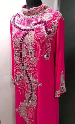 Fuschia pink heavy designer a line kaftan farasha 2