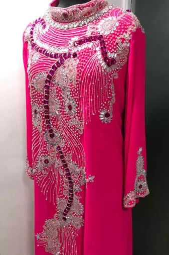 Fuschia pink heavy designer a line kaftan farasha