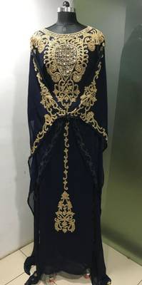 Dark navy blue maghribi heavy beaded farasha 2