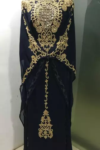 Dark navy blue maghribi heavy beaded farasha