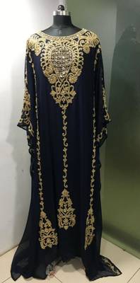Dark navy blue maghribi heavy beaded farasha 3