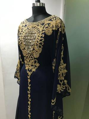 Dark navy blue maghribi heavy beaded farasha 4