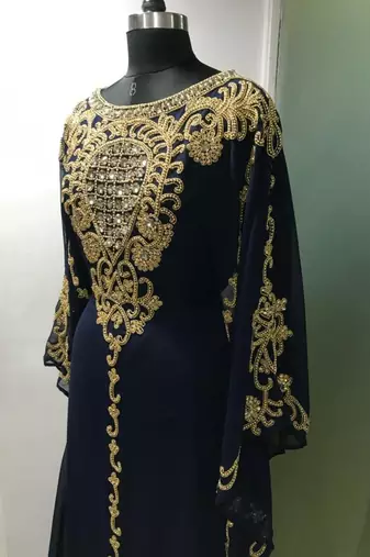 Dark navy blue maghribi heavy beaded farasha