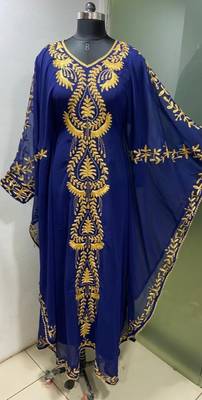 Navy blue beautiful arabic evening wear farasha kaftan 2