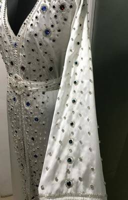 White multicolour stone work moroccan kaftan 2