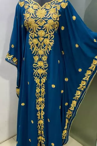 Navy blue elegant embroidery work farasha kaftan