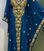Navy blue elegant embroidery work farasha kaftan