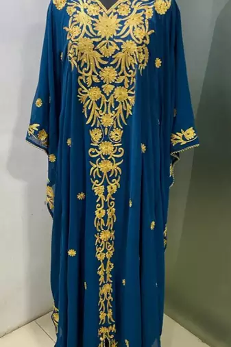 Navy blue elegant embroidery work farasha kaftan