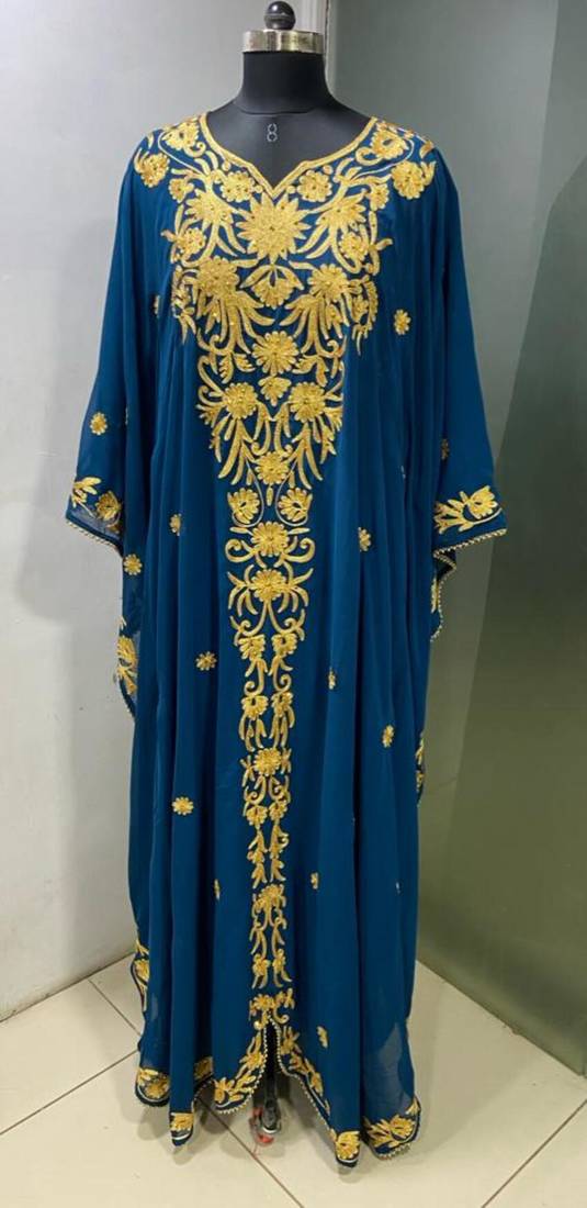 Navy blue elegant embroidery work farasha kaftan