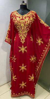 Red georgeous gold embroidery farasha kaftan 1