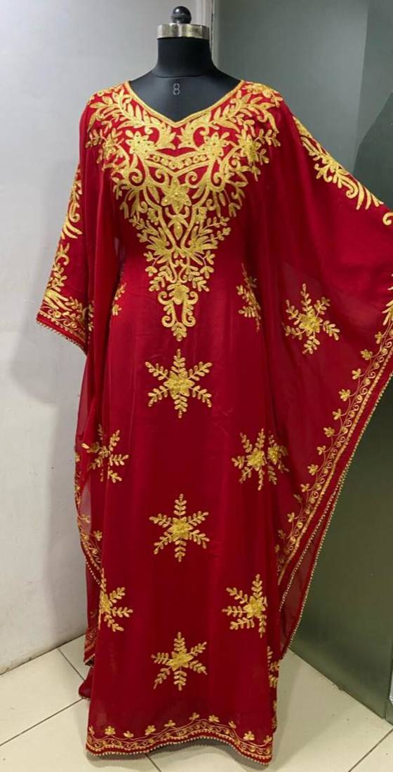 Red georgeous gold embroidery farasha kaftan