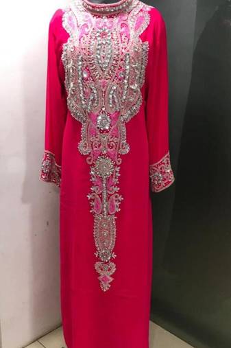 Fuschia pink luxury wear a line kaftan farasha